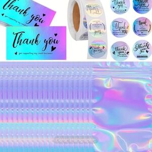 620 Count Holographic Thank You Stickers/ Cards & Bags Bundle New